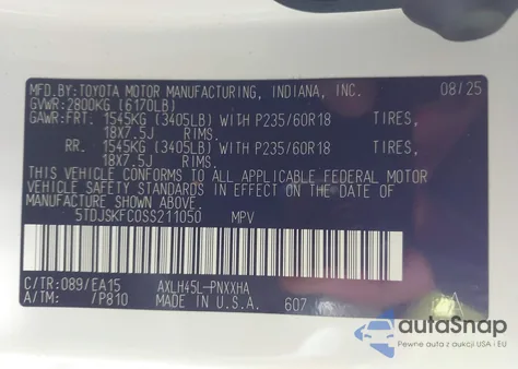 2025 Toyota Sienna Xle from USA, damaged, VIN 5TDJSKFC0SS211050